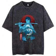 Anime Print T-Shirts For Men And Women, Vintage Washed Cotton Short Sleeve T-Shirt, Casual Summer Tops, Harajuku Streetwear, Summer Outfits For Women, Summer Clothes For Men - 黑色 25 - 查看 4
