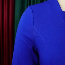 New Women's Plus Size Dress Autumn Winter Long Sleeve Ruffles Elegant OL Style - 寶藍色 - 查看 4