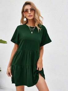 Holidaya Vestido de muñeca con dobladillo de volantes y puños enrollados, atuendo de playa de vacaciones - Verde - Ver 1