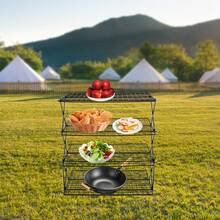 4-Etagen Klappbarer Abkühlrost, Faltbares Eisen Campingregal, Antihaft Grill Und Abtropfgestell, 10kg Pro Ebene Tisch Organizer Für Picknick, Backen, Küchenplatte - Vierstöckiges, faltbares Aufbewahrungsregal aus Schmiedeeisen - Übersicht 10