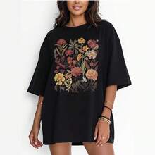 Camiseta moderna 100% algodón con estampado, corte holgado, estilo retro americano, casual de verano, nueva y versátil de manga corta. - Negro - Ver 2