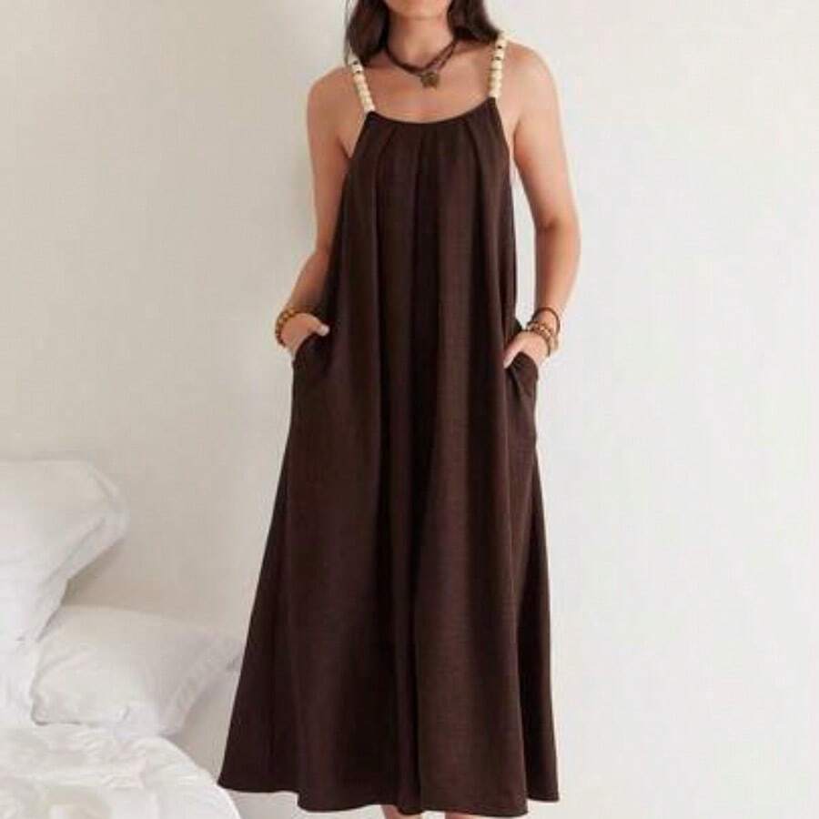 Plus Size Women Floral Print Casual Vacation Daily Wear Slip Dress Women Maxi Dresses Women Sundresses Women Sun Dress Women's Summer Dresses Women's Summer Outfits - Café integral - Ver 1