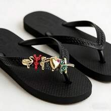 5pcs Gold Sandal Charms For Slim Flip Flops Strap Cute Beachy Coconut Palm Heart Shoe Jewelry Charm Decoration Kit - như hình ảnh - Xem 3