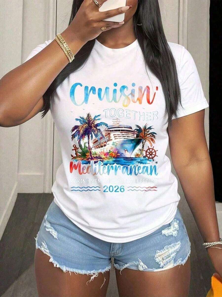 Camiseta de crucero por el Mediterráneo "Cruisin Together": Creando recuerdos para toda la vida.Regalo de recuerdo para un viaje de vacaciones en 2026 para entusiastas de los viajes.220 gramos.Camisetas gráficas con estampados divertidos para mujer, ideales para primavera y verano, Pascua, 4 de julio y el Día del Trabajo.Impresas y enviadas desde EE.UU.Transpirable y cómodo - Blanco - Ver 1