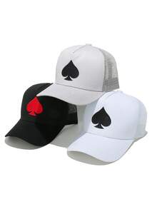 Mũ lưỡi trai lưới thoáng khí mùa xuân/hè thêu hình trái tim và quân bài, kiểu dáng trucker unisex, thích hợp cho hoạt động ngoài trời, chống nắng mùa hè. - A - Xem 3