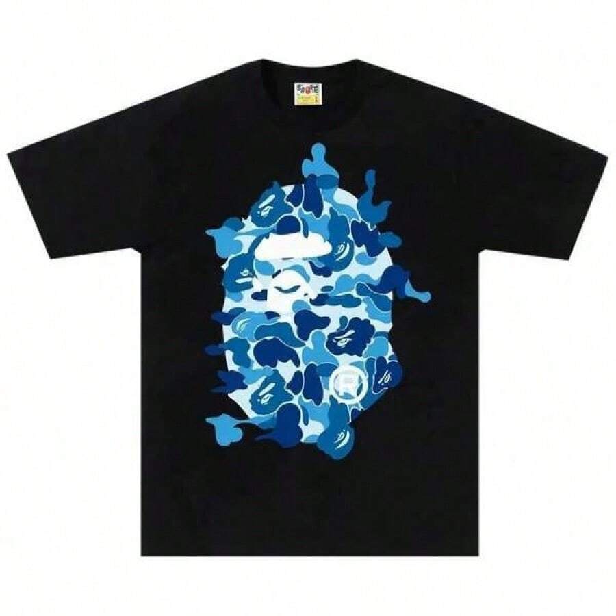 Versatile Fit Men's T-Shirt, Breathable Cotton T-Shirt For Men, Graphic T-Shirt For Men - Black With Blue Mask Print - Lightweight Summer T-Shirt For Daily Wear And Themed Events - Breathable Crew Neck T-Shirt - Street Style Essential Garment, Clothing For Events, Top With Bold Print, Comfortable Fit, Street Style, Design, Soft Material, Printed Top, Young Adults 100% Cotton, 220g Fabric, Gift For Dad, Christmas Gift - màu đen - Xem 1