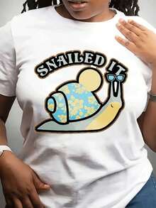 SNAILED IT Women's Casual T-Shirt With Snail Print | Fun Everyday Comfort With Crew Neck, Slightly Stretchy Fabric, Short Sleeves, For All Seasons - [白色的] - 查看 11