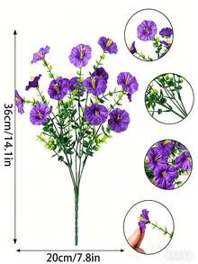 4/12 mazzi di fiori artificiali resistenti allo sbiadimento in plastica, piante finte decorative per vasi sospesi, interni ed esterni, giardino, portico, davanzale, casa, matrimonio, stile rustico, decorazione da esterno, decorazione da giardinaggio - Multicolore - Visualizzare 10