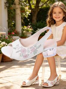 Peep-Toe High Heel Sandals, Open-Back With Ankle Strap - White - View 3
