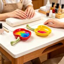 1pc Cute Apple & Cherry Shaped Nail Polish Palette With Nail Brush Holder 2-In-1, Graffiti Painting Watercolor Palette, Nail Diamond Tip Storage Box, Multi-Compartment Nail Brush & Pen Display Stand - Multicolor - View 2