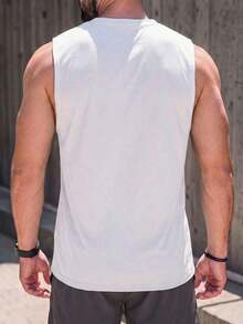Camiseta de manga corta con cuello redondo y diseño sencillo para hombres - Beis - Ver 3
