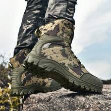 男士戶外工作靴 秋冬高筒踝靴 登山靴 - 軍綠色 - 查看 5