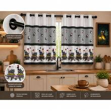 Oxford Printed Kitchen Curtain 2.00 X 1.40 - 黑與白 - 查看 4