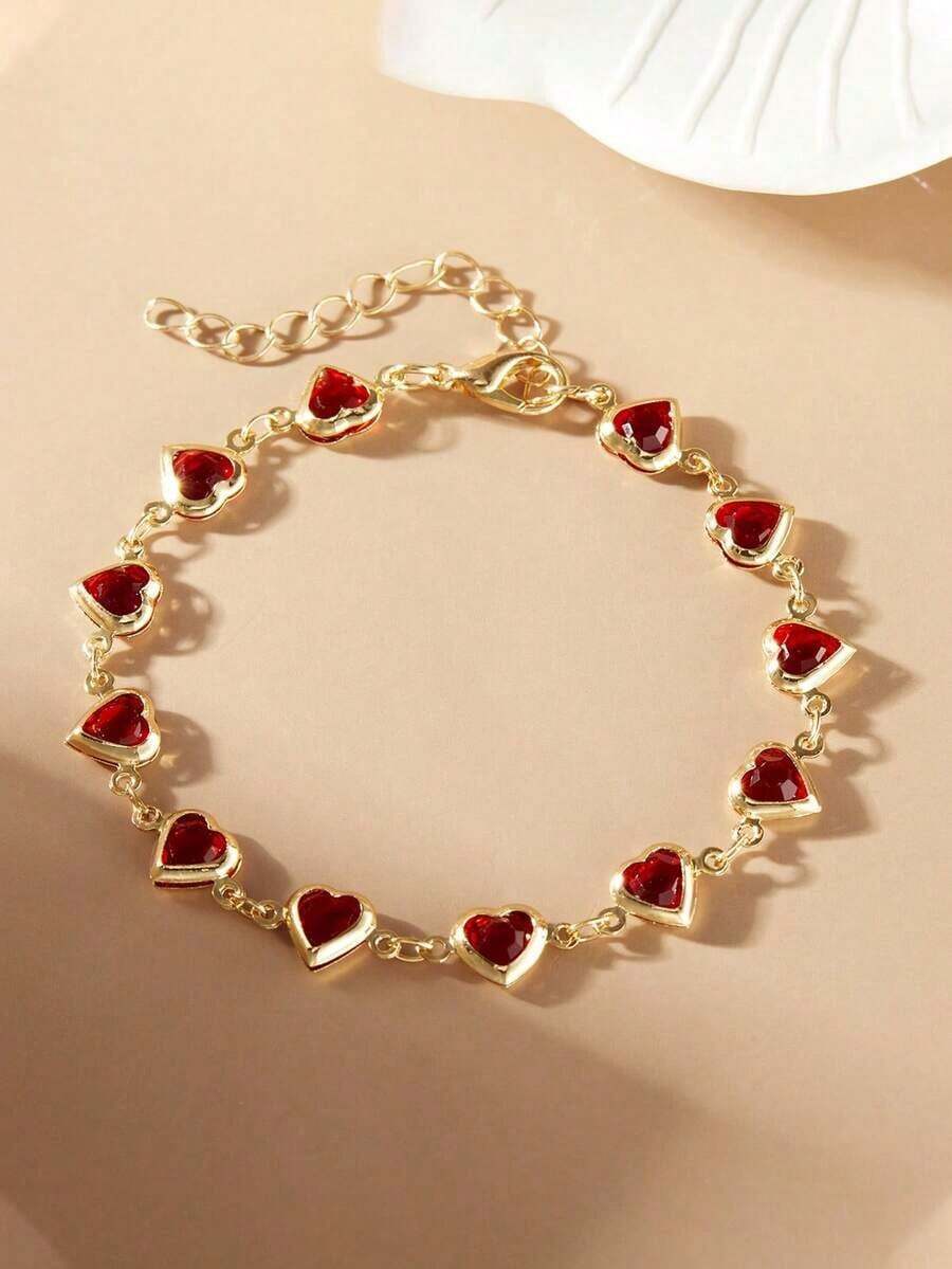 Fashion Shiny Cubic Heart Bracelet For Teen Girls, Delicate Three-Dimensional Heart Motif Design Party Jewelry, Lightweight Comfortable Long-Time Wear Wrist Accessory, Chic All-Match Daily Wear Bracelet, Suitable For Everyday Outfit Matching, Weekend Casual Outings, School Activities, Social Events And Special Celebrations, Meaningful Holiday Present For Daughters, Sisters And Close Friends - 均碼 3 - 查看 1