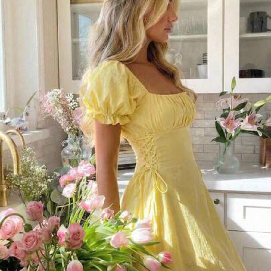 Women Midi Dresses - Yellow - View 1