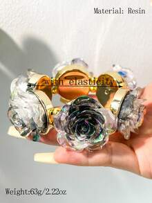 Gothic Black Rose Wide Bracelet, Vintage Silver Line Wrapped Exaggerated Bangle, Women Punk Style Accessory - Multicolor a - View 3