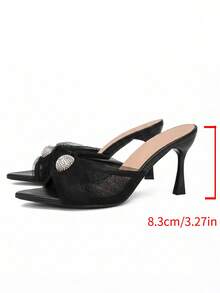 Women's Fashionable Elegant Mesh & Rhinestone Decor Pointed Toe High Heel Sandals, Black, Summer - Black - View 8