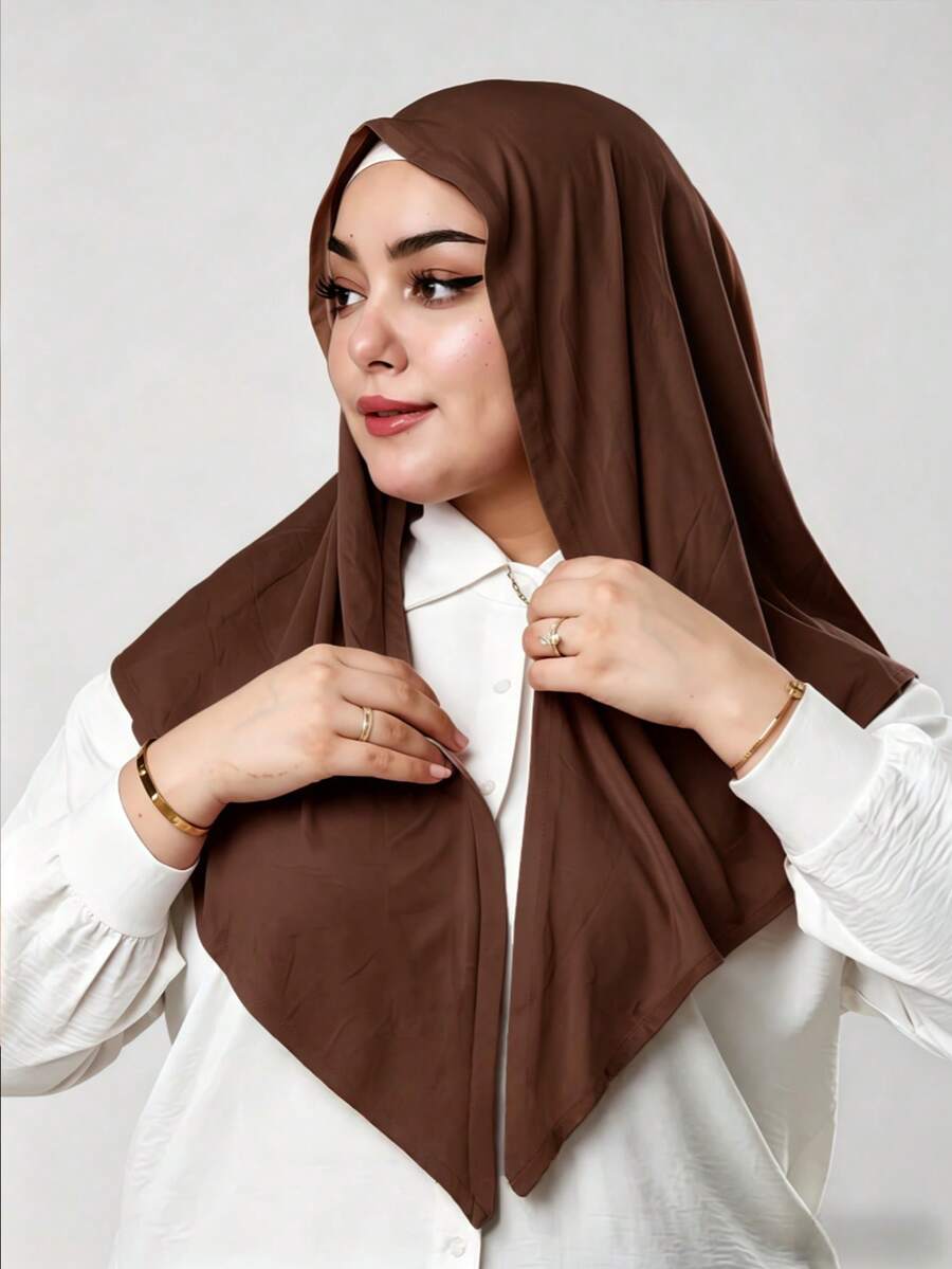 1pc Instant Triangle Hijab, All-In-One Tie-Up Design, Quick Wrap Without Slipping, No Undercap Needed, Suitable For Daily Wear, Prayer, And Outings