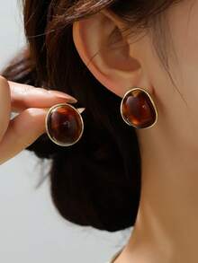 Colorful Translucent Rounded Arch Stud Earrings - Green/Red/Brown/White Resin Earrings - Multicolor 3 - View 3