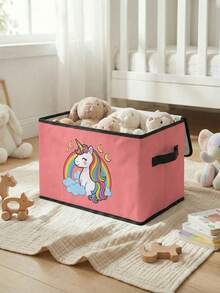 1pc Large Capacity Foldable Storage Box, Pony Pattern Printed Covered Storage Basket With Handle, Multipurpose Storage Container For Nursery, Bedroom, Baby Clothes, Underbed, Toys - Multicolor - View 5