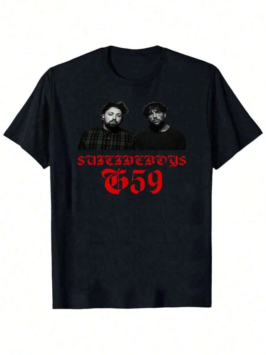 1 Piece Suicideboy Men's Graphic T-Shirt - Casual Black Urban Style T-Shirt, Ripped Face Design, Crew Neck, Short Sleeve, Summer Top, Machine Washable, Suicideboy Era Tour Graphic Print T-Shirts For Men, Harajuku Hip Hop Rock Style T-Shirts, Fashionable Unisex T-Shirts, Regular Size, Urban T-Shirt, 210g 100% Cotton, All Designs Are Printed. Unisex. - 黑色 5 - 查看 1