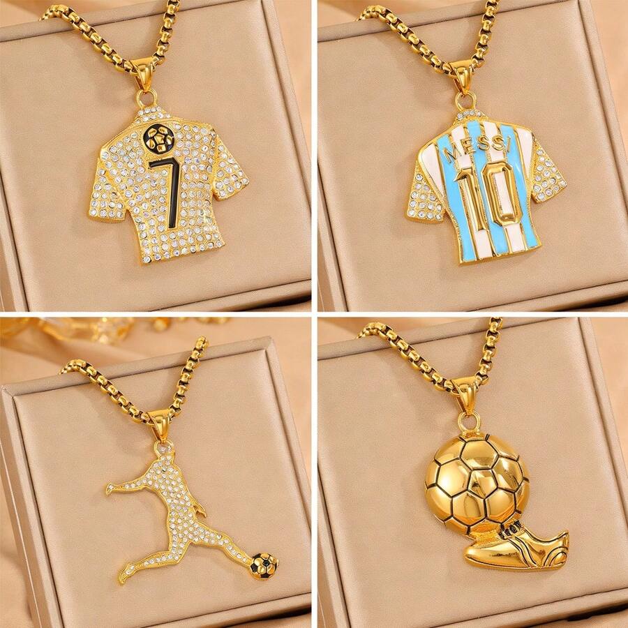2026 World Cup Football No.7 No.10 Jersey Titanium Steel Necklace Luxury Full Rhinestone Stainless Steel Pendant Necklace - 2 - 查看 1