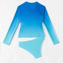 Swim SPRTY Summer Ladies' Tight Fitting Sports Beach Surfing Gradient Color Long Sleeve Pullover Swimwear Set - Azul - Ver 7