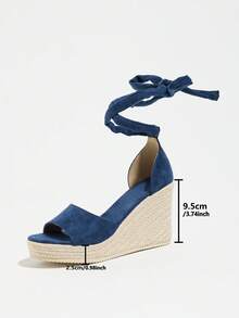 Women's Platform Wedge Sandals, Criss-Cross Strap Woven Wedge Sandals, Increase Height & Leg Length, Holiday Style High Heel Sandals - Blue - View 14
