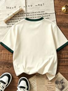 Mädchen Farbblock-Besatz Brasilien-Muster T-Shirt, atmungsaktives Kurzarm Lässig Weltmeisterschaft Fan Top - Aprikosenfarben - Übersicht 4