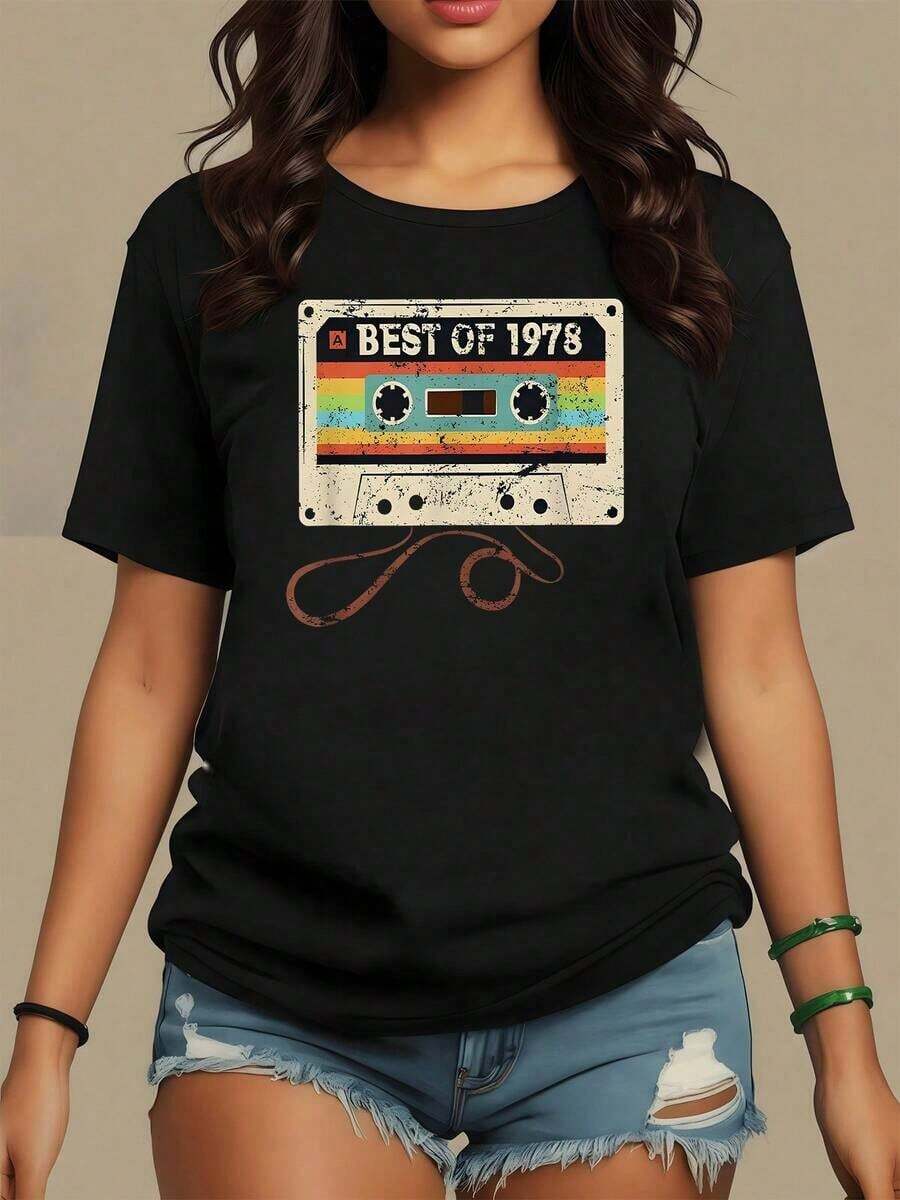 Gráfico de casete retro con texto Best of 1978 que simboliza nostalgia y pasión por la música clásica camiseta para mujer de algodón 100% suave y cómoda,maija mujer. - Negro - Ver 1