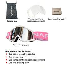 Ski & Motorcycle Riding Goggles Set, Unisex, Anti-Fog & UV Protection, Adjustable Strap, With Cleaning Cloth + Storage Pouch, Outdoor Sports Goggles - 套裝(護目鏡+收納袋+鏡片清潔布) - 查看 5