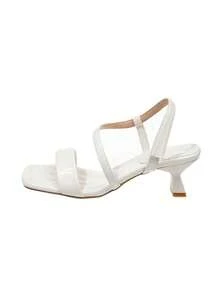 Women's Silver Square Toe Thin Strap Low Heel Sandals, Elegant Open Toe Summer Party & Date Shoes - White - View 3