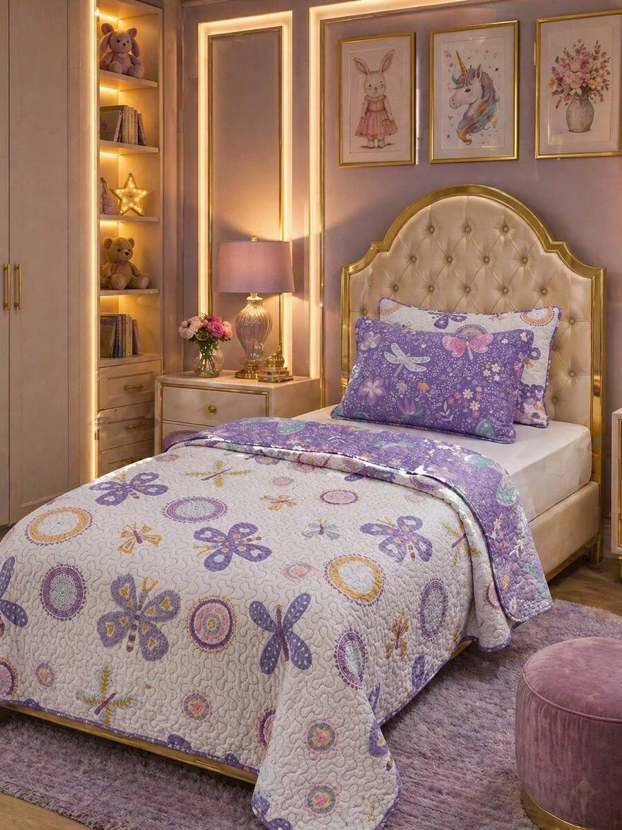 Double Print Children's Single Bedspread Set (2 Pieces) - Dragon-fly - View 1