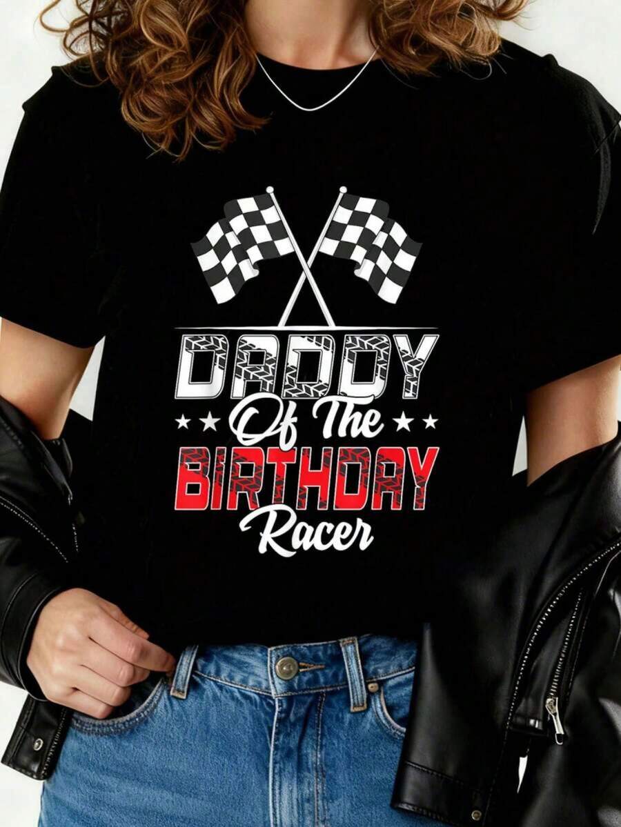 Camiseta de la familia de carreras de papá del cumpleaños, camiseta impresa para mujeres 2026, camiseta de otoño para mujeres, camiseta de invierno, camiseta de para mujeres M1XG - Negro - Ver 1