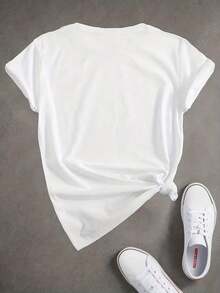Camiseta Casual de Manga Corta para Mujer, 1 Pieza, Estampado Gráfico, 100% Algodón, Transpirable, Absorbente de Sudor, Estilo Fresco y Casual, [Egg Tart Direction] Edición Limitada para el Festival de Carnaval | Camiseta con Estampado de Letras Coloridas de Carnaval - Primavera Verano, Suave y Transpirable, Manga Corta, Cuello Redondo, Estilo Casual, Lavable a Máquina, Corte Regular | Lavable a máquina, regalo para amigo | Traje Festivo | Elementos Esenciales para el Atuendo de Carnaval - Ropa de Verano para Salidas Diarias - Blanco - Ver 2