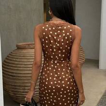 PariChic 2026 New Arrival Women's Polka Dot Satin Slip Dress With Lace Trim, V Neck Sleeveless Split Hem Maxi Dress, Elegant Spring Summer Vacation Date Night Long Dress For Women - Multicolor - Ver 3