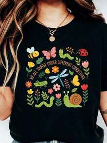 1 Piece T-Shirt "We All Thrive Under Different Conditions", T-Shirt For Special Education Teachers, Autism Awareness, T-Shirt For Mom Of An Autistic Child, Autism Awareness Month T-Shirt, Unisex Graphic Tees, Funny T-Shirt, 180g 100% Cotton - 黑色 - 查看 6