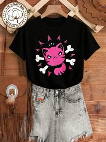 Camiseta suave MYAZUL de talla extra large para mujer con estampado de hueso de gato rosa, regalo para amigas, conjunto de moda navideño, vestidos de verano para mujer, casual, perfecta para todas las estaciones, tallas S M L XL 230 230. - Oscuro - Ver 2