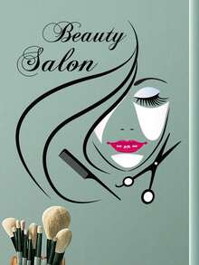 1pc Removable Vinyl Wall Sticker - Modern Beauty Salon Design With Scissors & Makeup Tools, Reusable Glossy Effect, Suitable For Bathroom, Living Room, Bedroom, Study Room Decor, Enhancing Room Aesthetics, Beauty Themed Art, Easy To Apply, Bathroom Decor - A - View 6