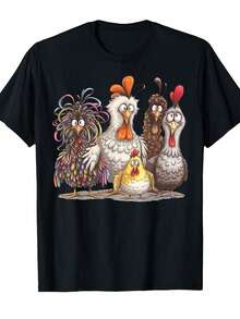Camiseta divertida con gráfico de pollos y 6 pollos de dibujos animados coloridos - Camiseta unisex de peso pesado suave y corte relajado para hombres, mujeres, niños y niñas - Ropa casual, regalos de cumpleaños y Pascua - Impresa y enviada desde Canadá () - Diseño de arte de pollo con gallo - Negro - Ver 1