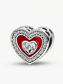 1pc Fashion Sparkling Heart Pendant Charm Bead Suitable For Women's Bracelet, Jewelry Making And Daily Decoration, Girls Accessory - Silver - View 13