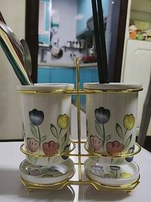 Soporte para palillos de cerámica de lujo de alta gama y ligero, estante de almacenamiento con drenaje para cocina, caja de almacenamiento de palillos y cucharas para encimera, regalo de decoración del hogar, artículos domésticos de uso diario - Ver 4