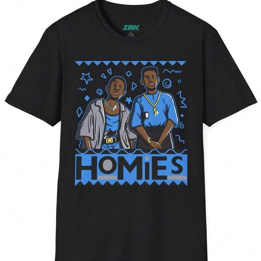 Homies Graphic Tee Illustrated Friends Portrait-Shirt 1 - Black - View 1