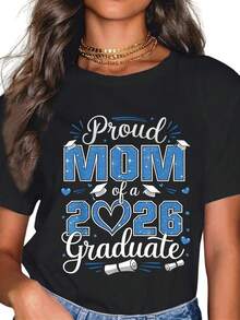 Pure cotton gift T-shirt for mothers of 2026 graduates and mothers of 2026 senior students. Crew neck breathable top. - Negro - Ver 2