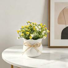 INS Style Artificial Starry Sky Flower Potted Plant, 2 Color Options, Mini Desktop Decor, Bedroom Nightstand Healing Green Plant, Waterless Eternal Flower, Mother's Day & Best Friend Gift - Yellow and White Color Scheme - View 3
