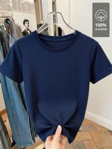 100% Cotton T-Shirt With Multicolor Floral Mandala - Navy Blue - View 5