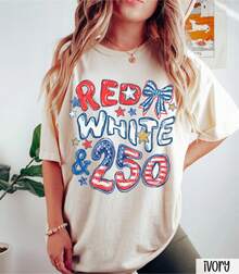 [100% Cotton] 250th Anniversary Shirt, Red White And 250 Tee, 4th Of July Shirt, Preppy Patriotic Tee, USA America Shirt, Flag Tshirt, American Girl,  Casual Women's T-Shirt - Màu xanh hải quân - Xem 5