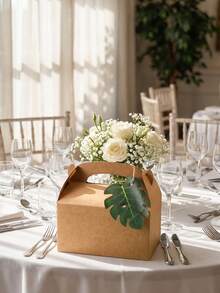 Artificial Palm Leaves Decor - Plastic/Brown Manila Paper Gift Box With Palm Leaf Pattern. Suitable For Wedding Gifts, Hawaiian Parties, Party Favors, And Jungle Themed Occasions - Box - View 4