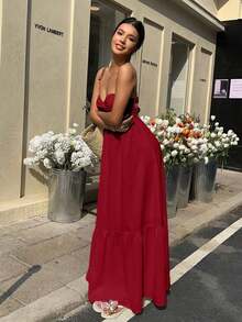 Vestido blanco sin tirantes con estilo bohemio, para primavera/verano - Rojo - Ver 4