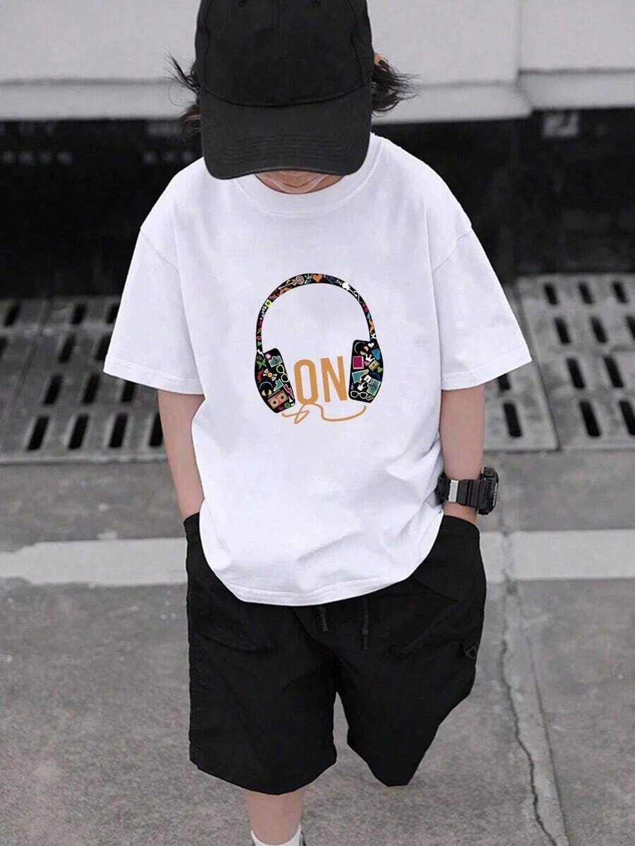 Camiseta de manga corta con cuello redondo y estampado casual, ropa familiar para toda la familia, tallas completas, unisex, ideal para verano y uso diario - Blanco - Ver 1